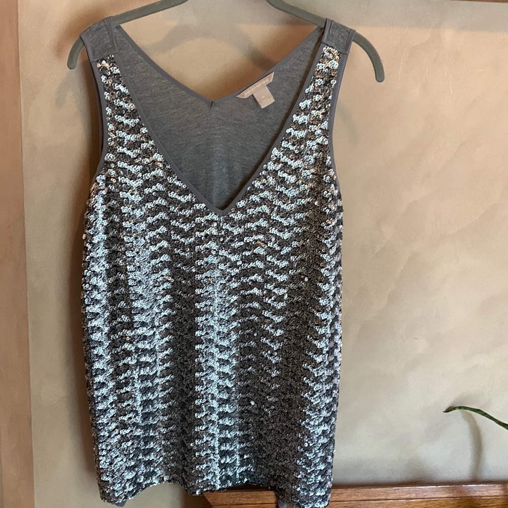 Banana Republic, women, size M, dressy tank with sequins on front.